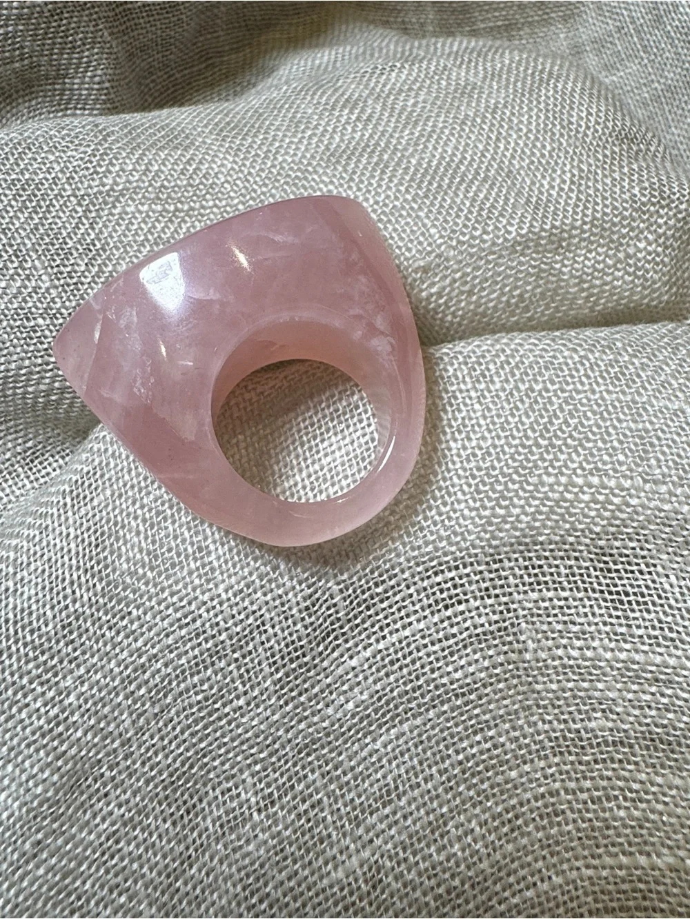 Genuine Rose Quartz Chunky Statement Ring Size 7